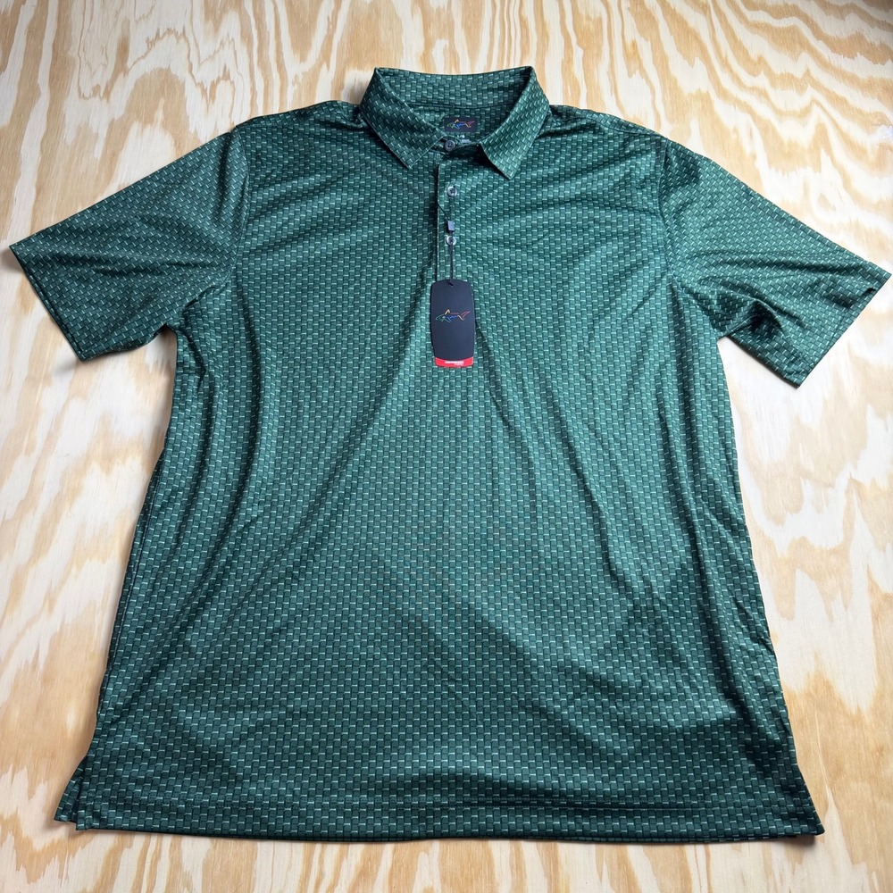 Greg Norman Play Dry Mens Green Golf Tee Print Polo Shirt Large NWT